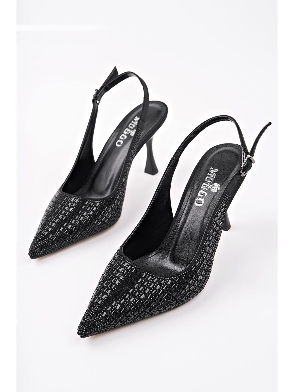 Siyah JEWELLERY Kadın Sivri Burun Arkası Açık Günlük Klasik Topuklu Abiye Ayakkabı-1