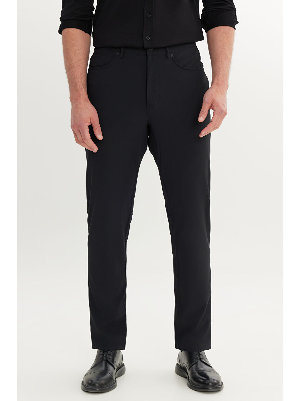 Erkek Siyah Slim Fit Dar Kesim Cepli Esnek Takım Elbise Pantolonu