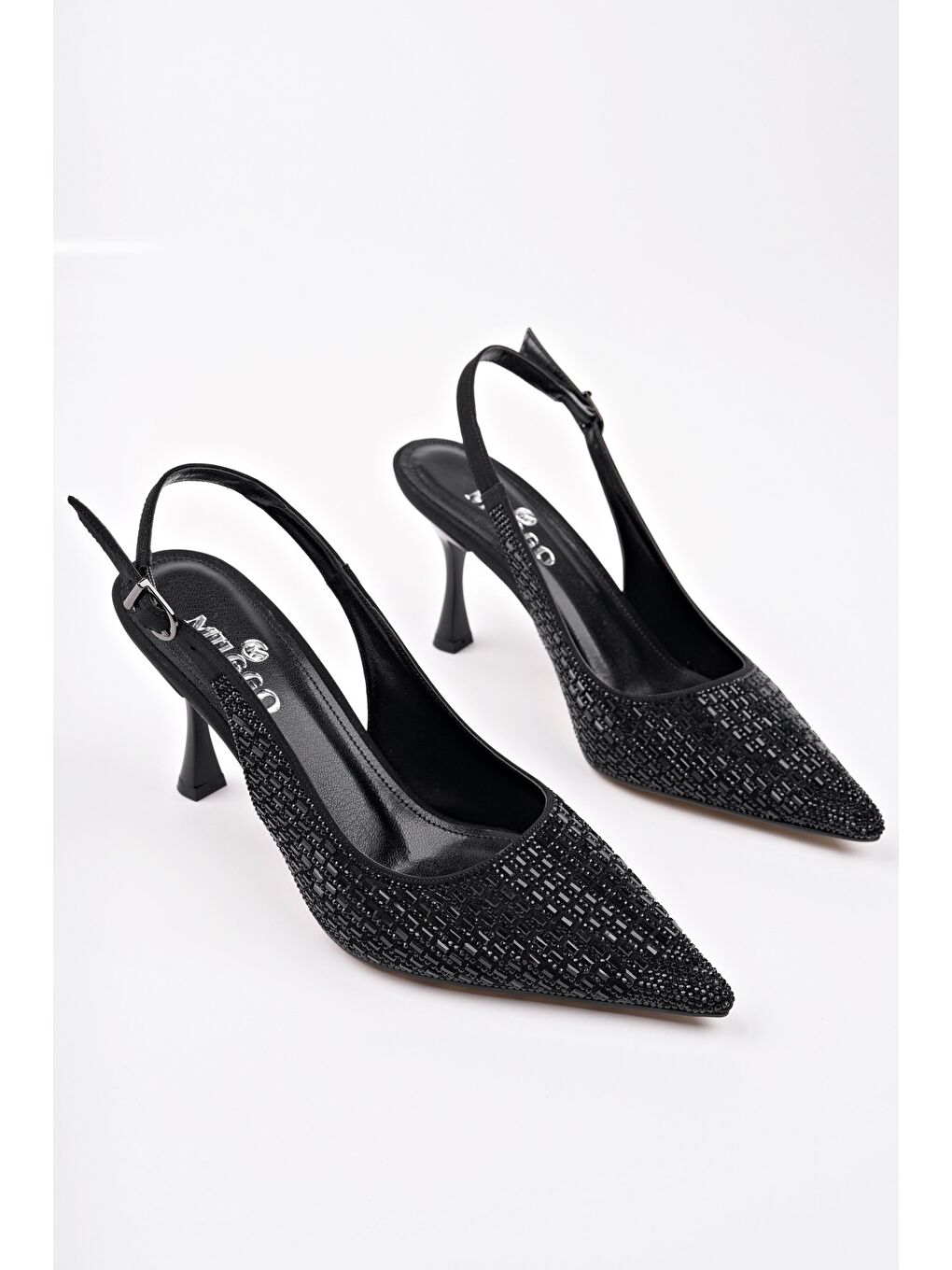 Siyah JEWELLERY Kadın Sivri Burun Arkası Açık Günlük Klasik Topuklu Abiye Ayakkabı-2