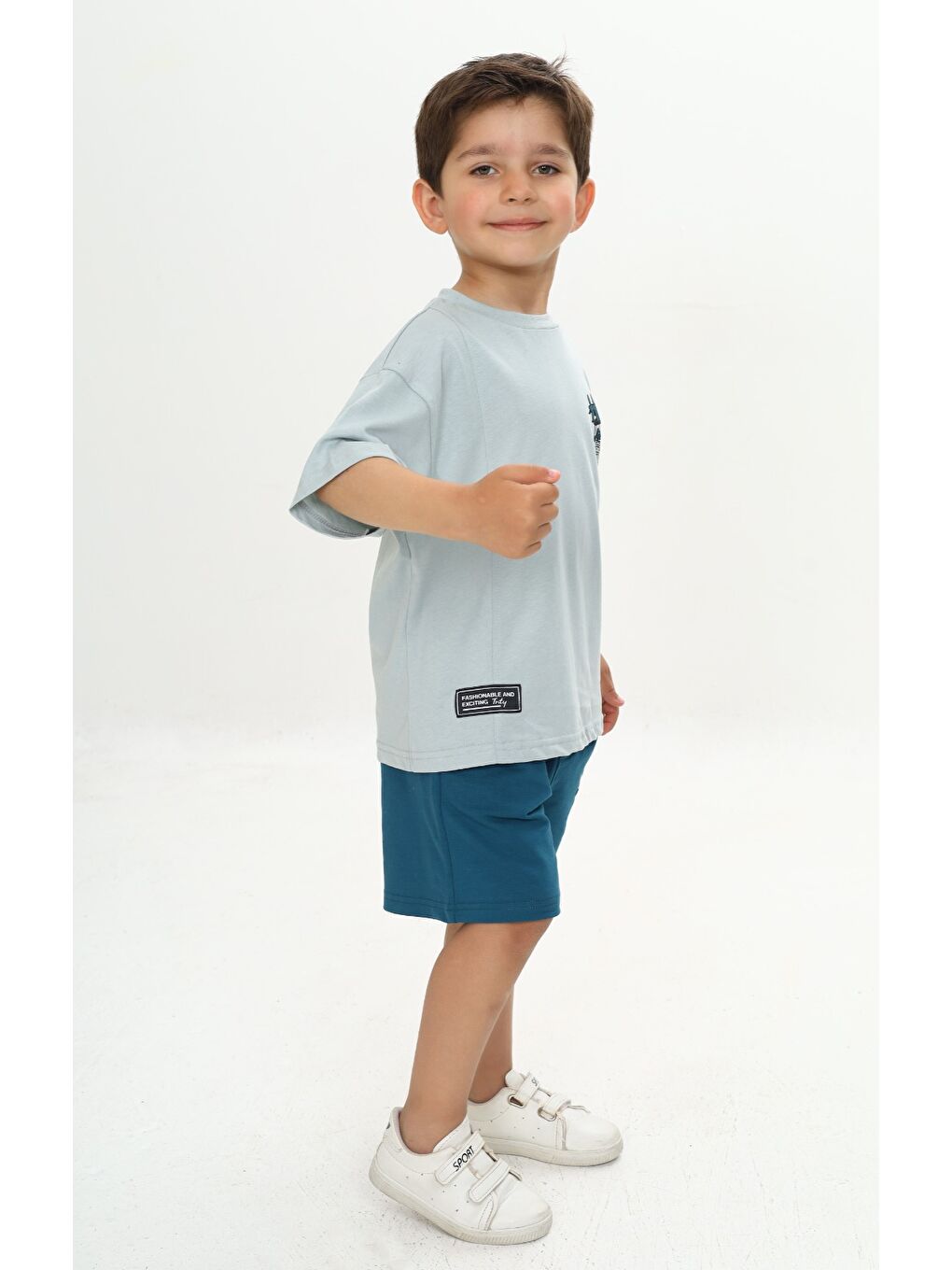 Yeşil Erkek Çocuk Happy Yazı Baskılı Şortlu Takım-1