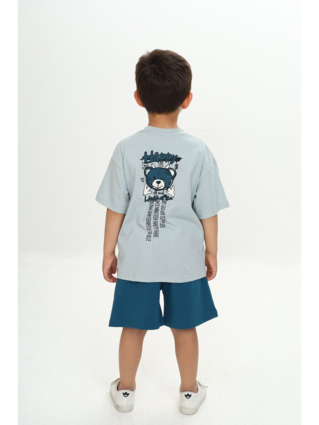 Yeşil Erkek Çocuk Happy Yazı Baskılı Şortlu Takım-2