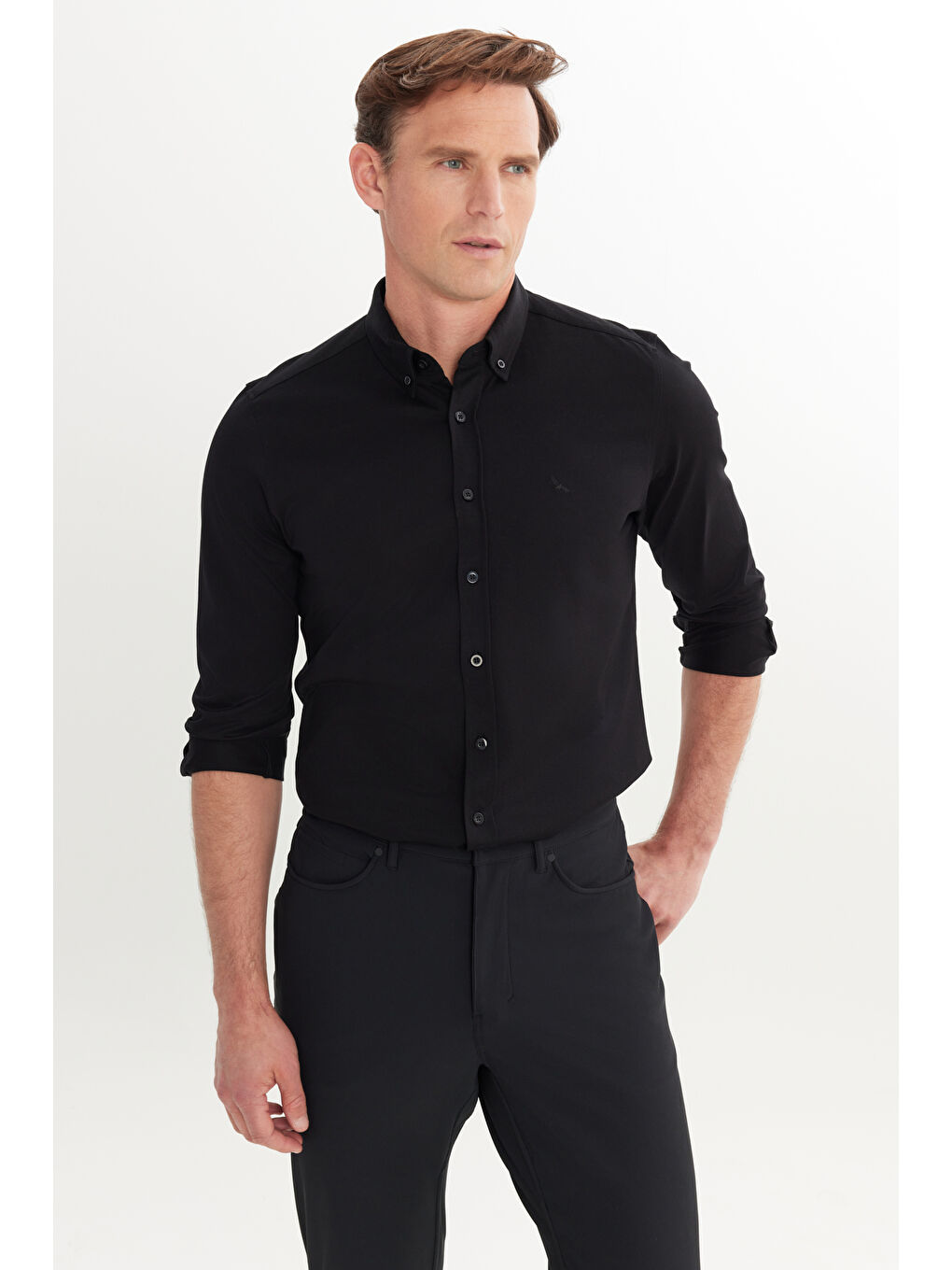 Erkek Siyah Slim Fit Dar Kesim Cepli Esnek Takım Elbise Pantolonu-1