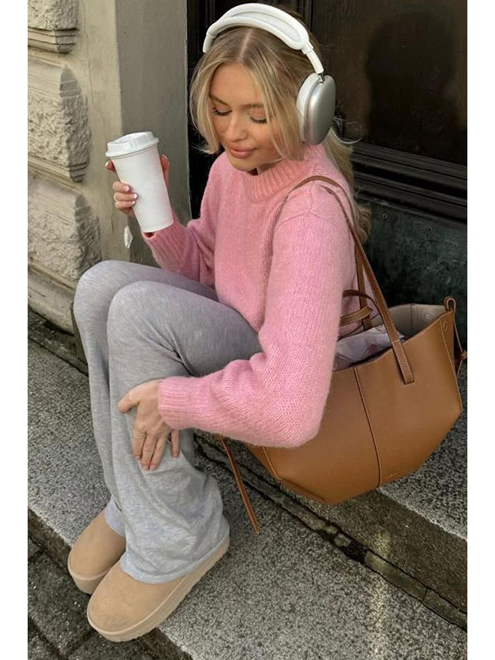 Pembe Oversize Kadın Triko Kazak Mg2263-3