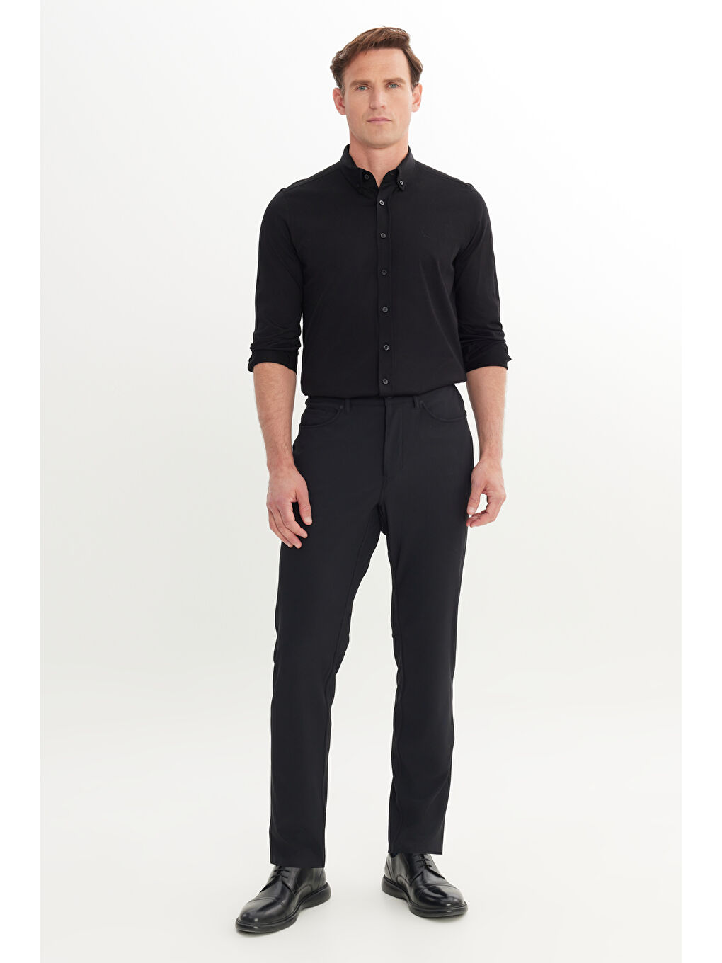 Erkek Siyah Slim Fit Dar Kesim Cepli Esnek Takım Elbise Pantolonu-2