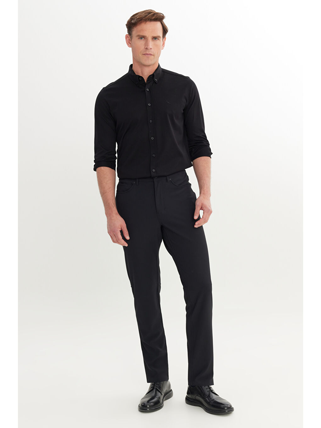 Erkek Siyah Slim Fit Dar Kesim Cepli Esnek Takım Elbise Pantolonu-3