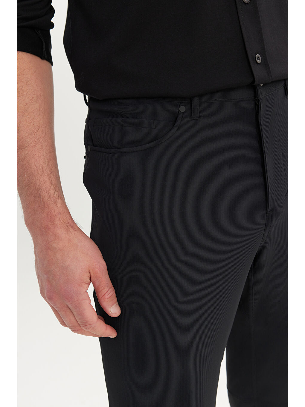 Erkek Siyah Slim Fit Dar Kesim Cepli Esnek Takım Elbise Pantolonu-5