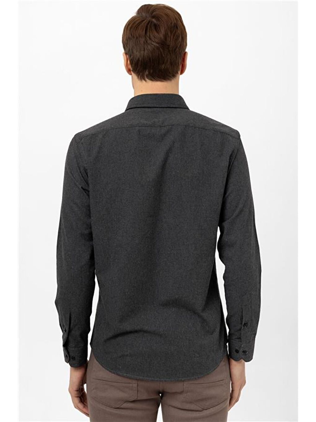 Siyah Slim Düz Düğmeli Yaka Gömlek-4