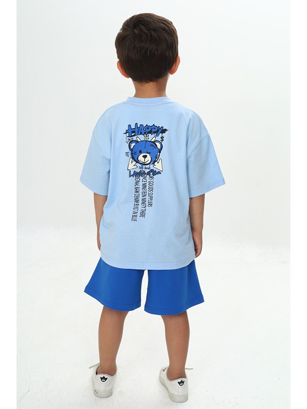Mavi Erkek Çocuk Happy Yazı Baskılı Şortlu Takım-2