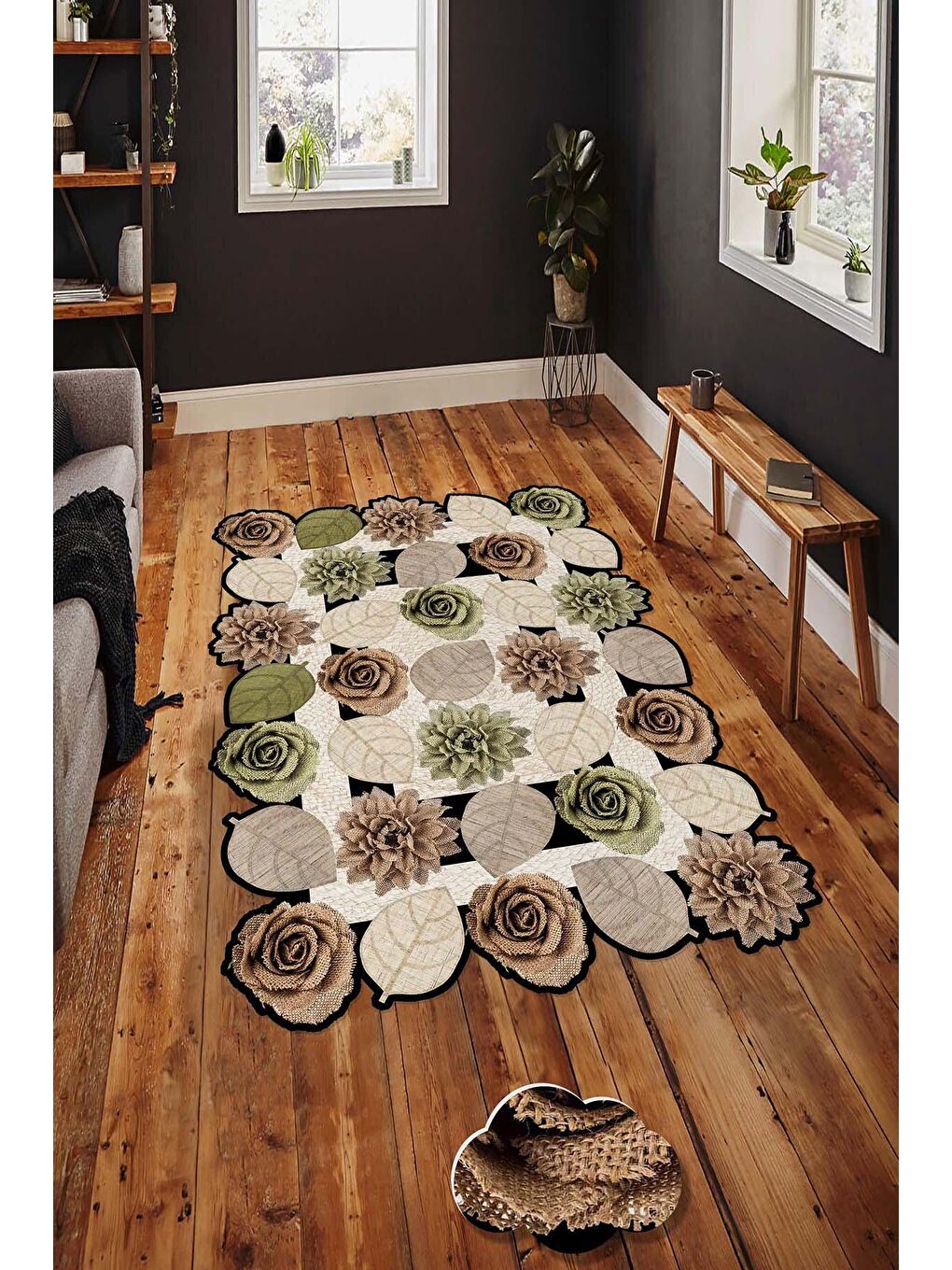 Kahverengi Dekoratif Özel Tasarım Yıkanabilir, Modern Halı  180 x 280 cm