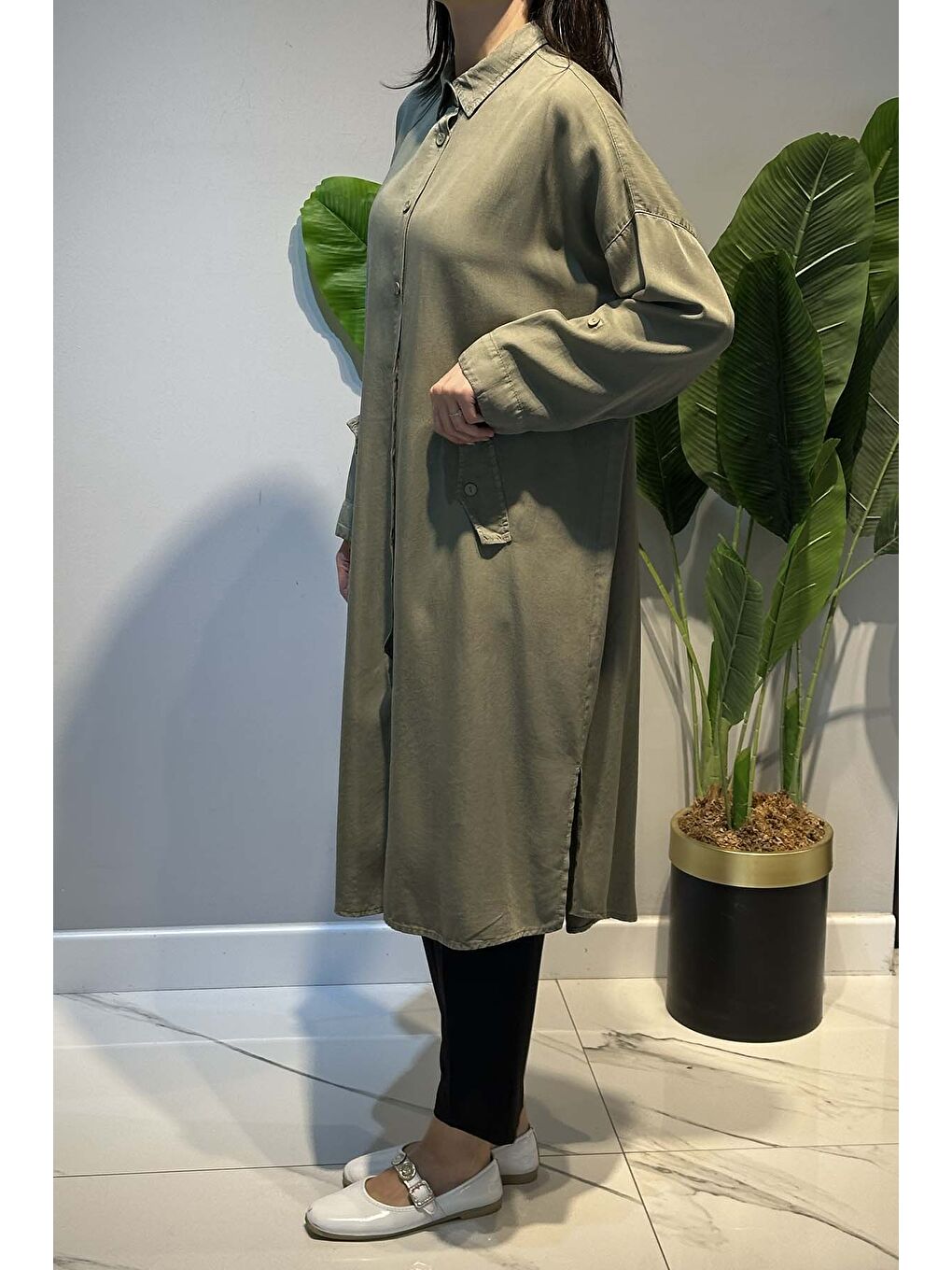 Lyocell Gömlek Uzun Tunik 7509 Haki-2