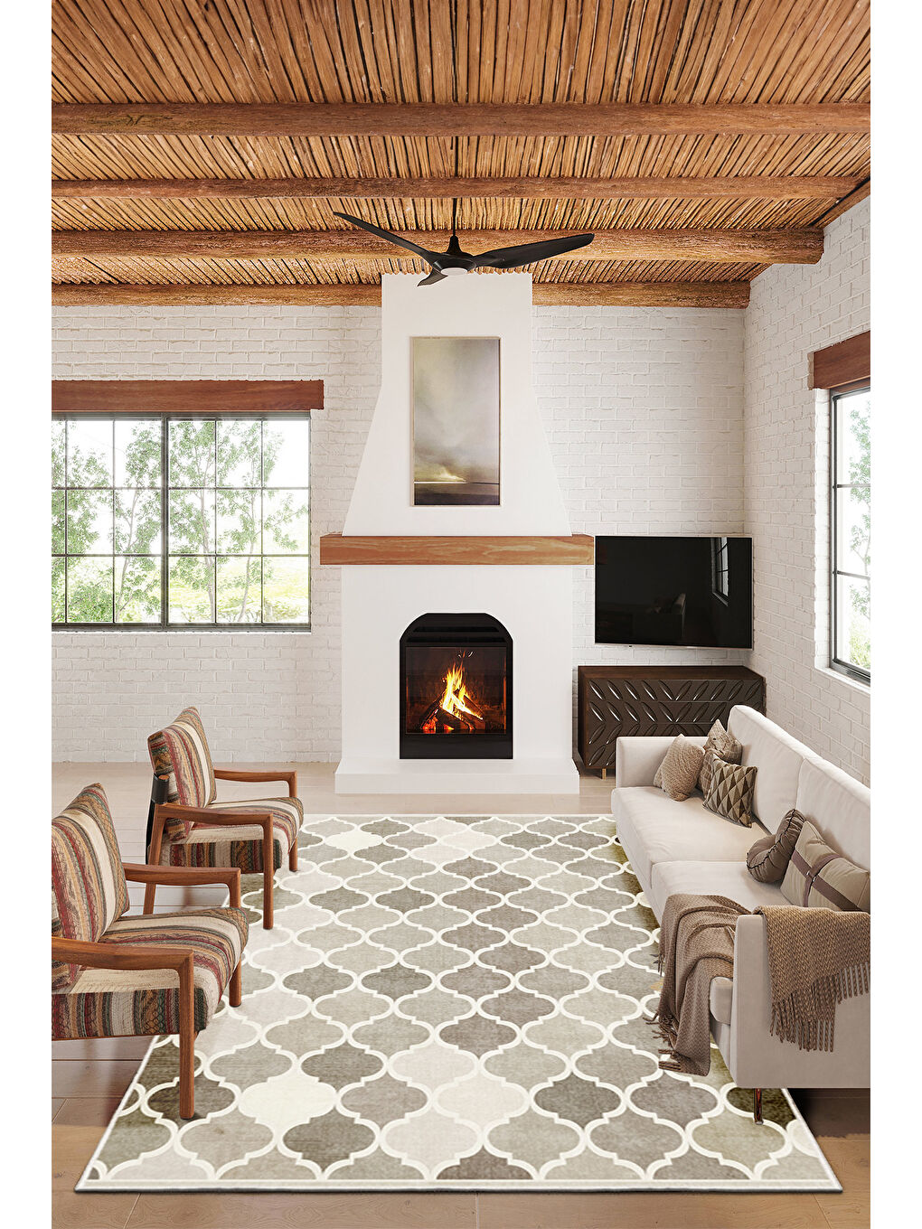 Kahverengi Dekoratif Özel Tasarım Yıkanabilir İnce Kaymaz Tabanlı Modern Halı KECE FR20-2