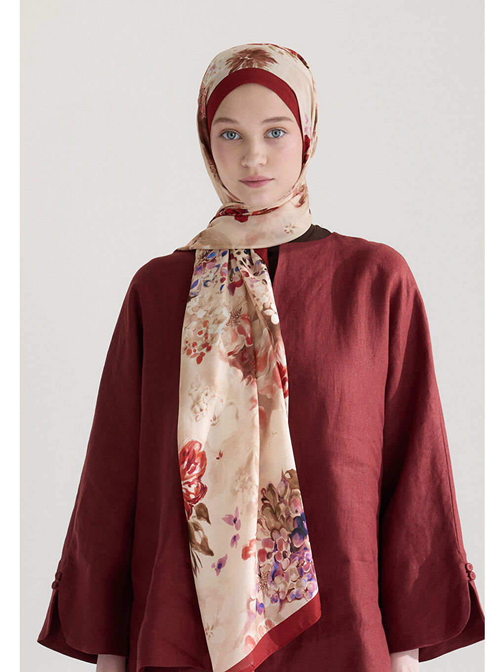 Peony Harmony Floş Viskon Şal Kırmızı-1
