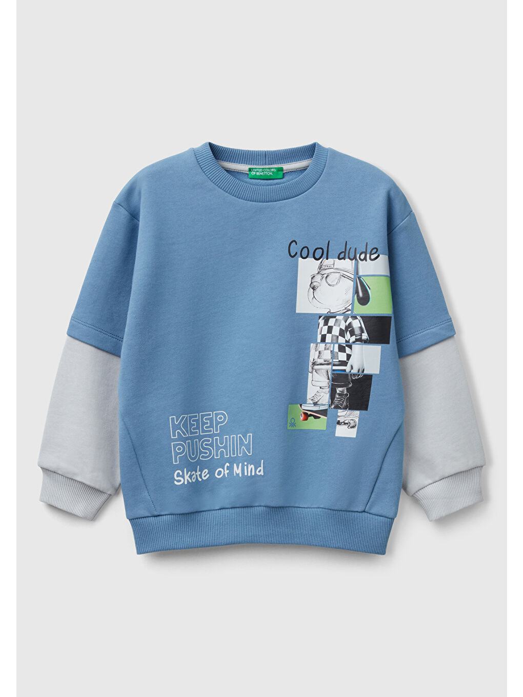 Erkek Çocuk Havacı Mavi Grafik Baskılı Çift Kollu Bisiklet Yaka Sweatshirt