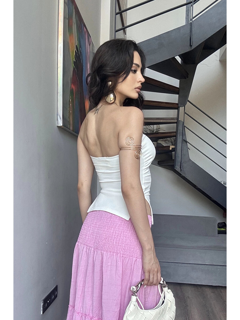 Kadın Beyaz Yırtmaçlı Crop 0309-2