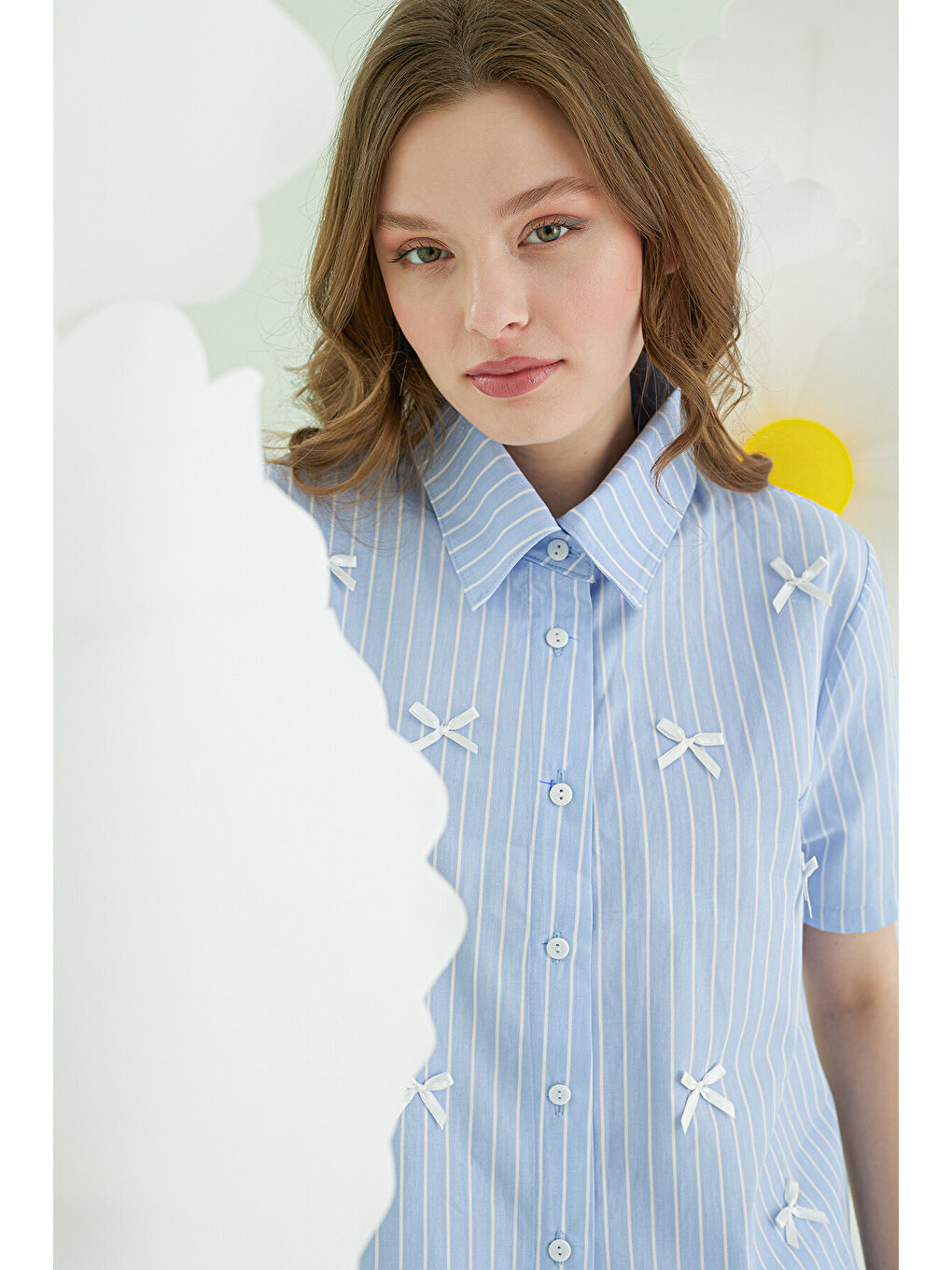 Mavi Kurdele Önden Düğmeli Pijama Takım-2