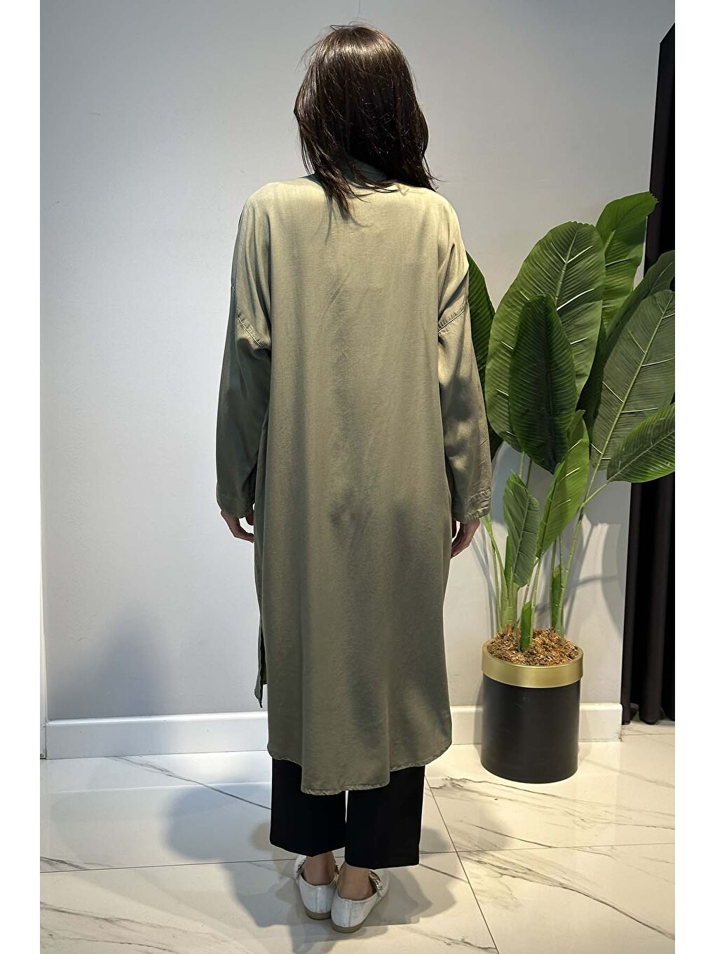 Lyocell Gömlek Uzun Tunik 7509 Haki-3