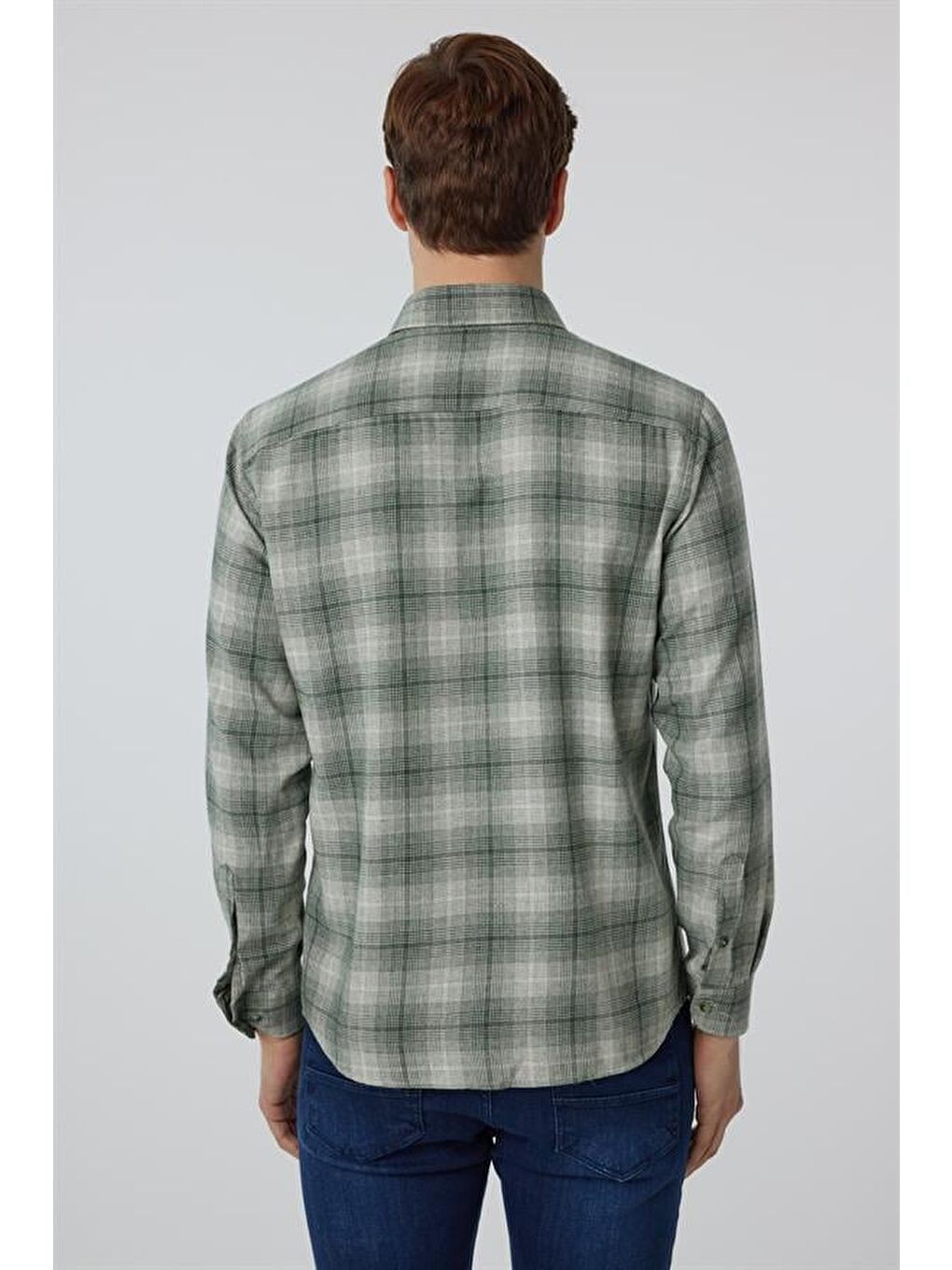 Koyu Yeşil Slim Düz Düğmeli Yaka Gömlek-4