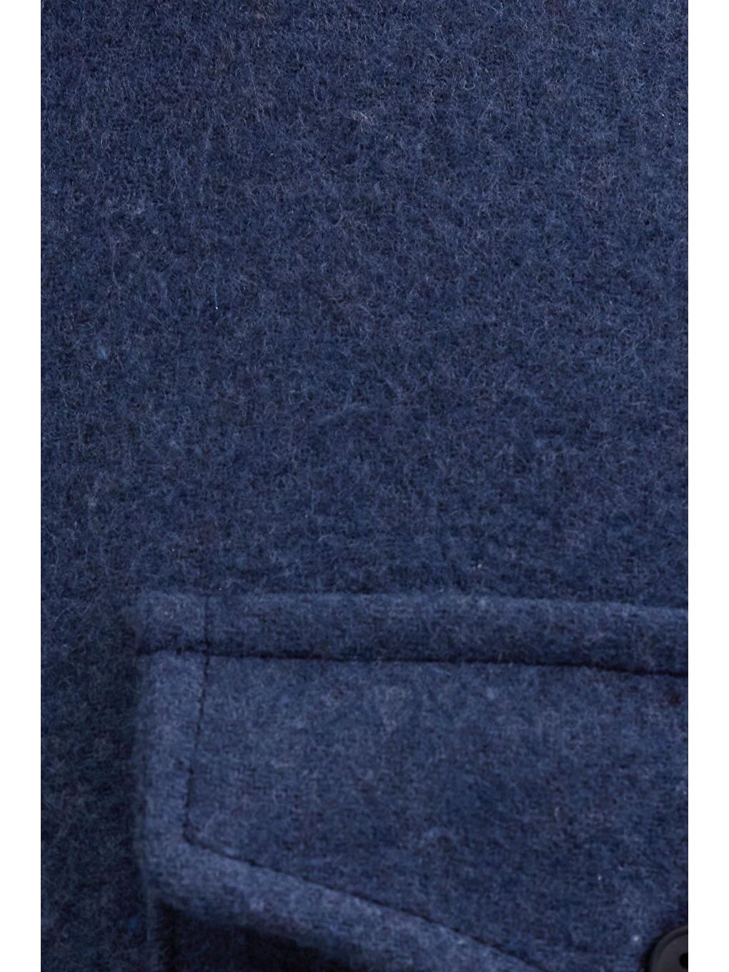 Erkek Slim Fit Tek Cep Kapaklı Düz Oduncu Spor İndigo Gömlek-6