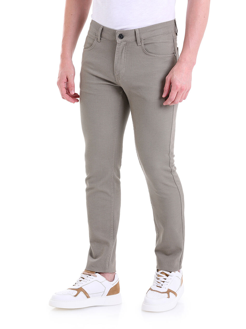 Haki Slim Fit Desenli Pamuklu 5 Cep Kanvas Pantolon