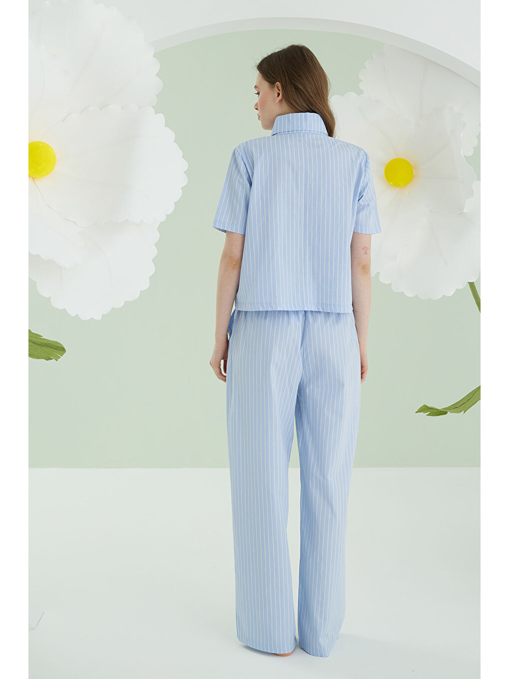 Mavi Kurdele Önden Düğmeli Pijama Takım-3