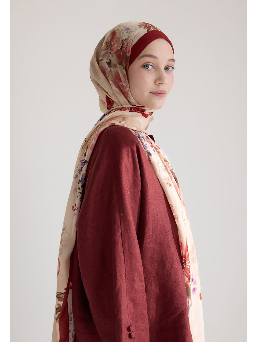 Peony Harmony Floş Viskon Şal Kırmızı-2