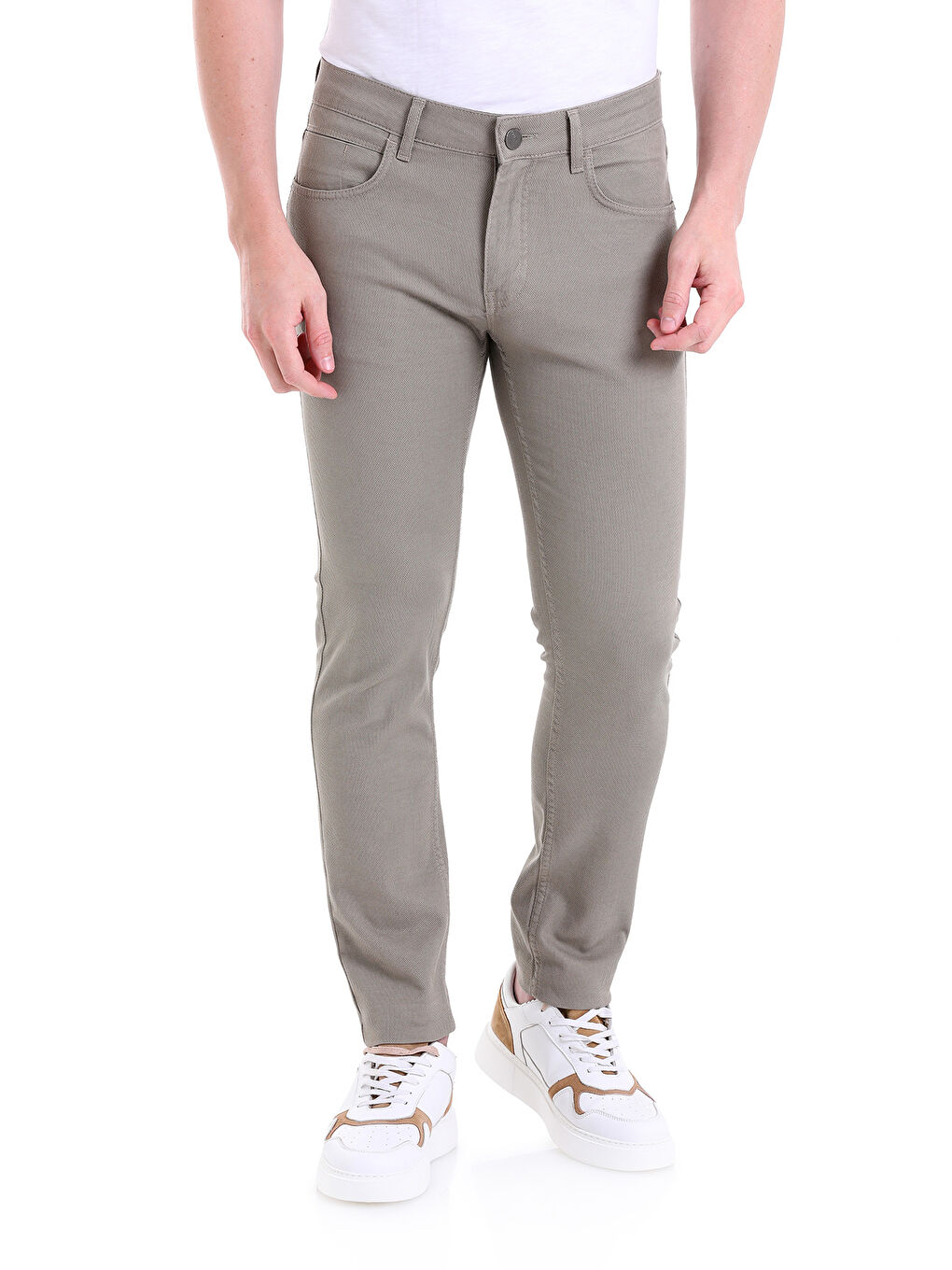 Haki Slim Fit Desenli Pamuklu 5 Cep Kanvas Pantolon-4