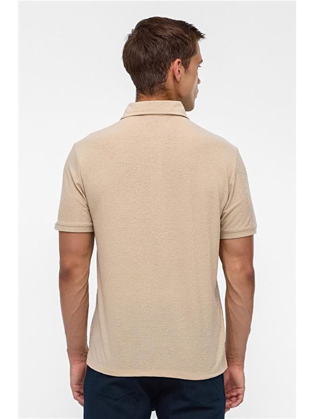 Bej Regular Düz Polo Yaka Tişört-4