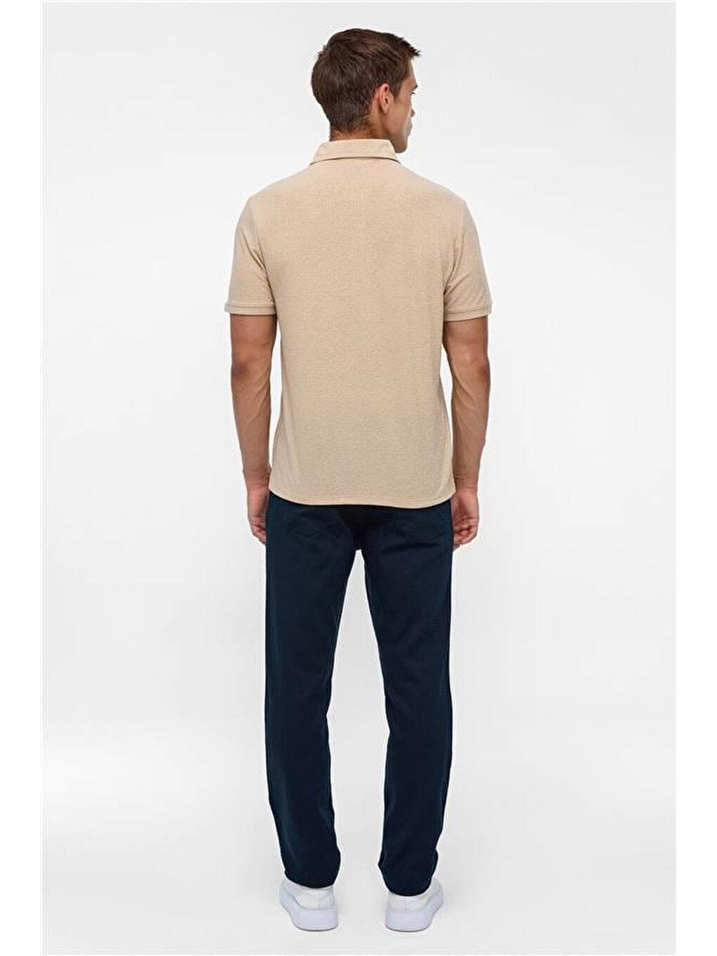 Bej Regular Düz Polo Yaka Tişört-5