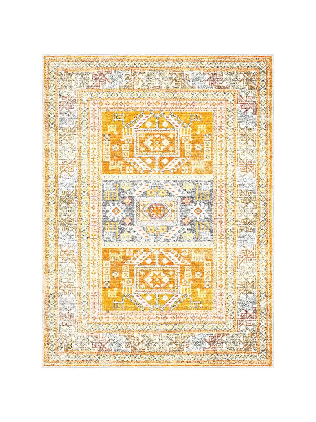 Sarı Dekoratif Özel Tasarım Yıkanabilir İnce Kaymaz Tabanlı Modern Halı KECE FR22