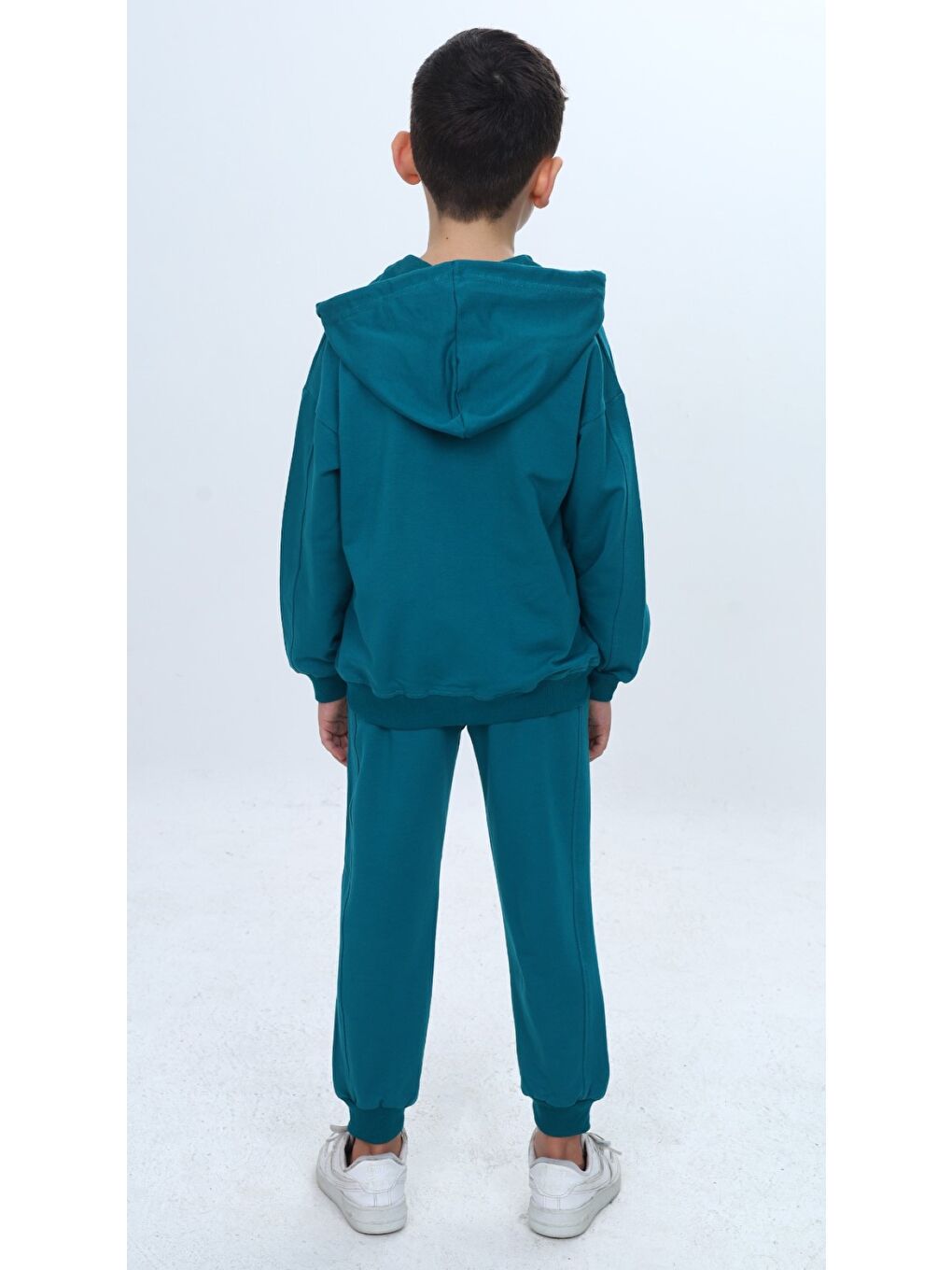 Petrol Erkek Çocuk 2'li Takım Baskılı Kapüşonlu Fermuarlı Sweatshirt & Beli Paçası Lastikli Cepli Jogger Eş-3