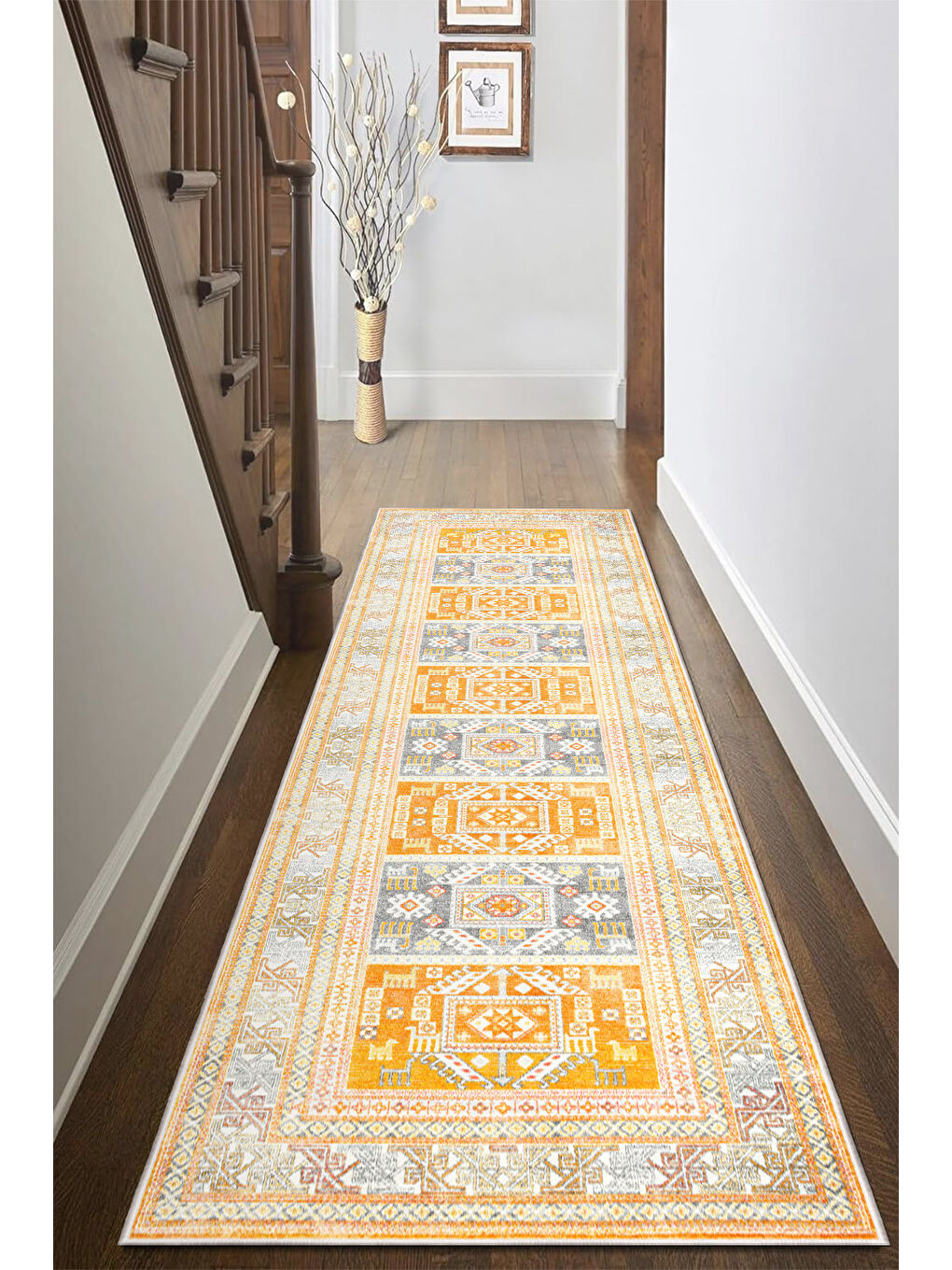 Sarı Dekoratif Özel Tasarım Yıkanabilir İnce Kaymaz Tabanlı Modern Halı KECE FR22-4