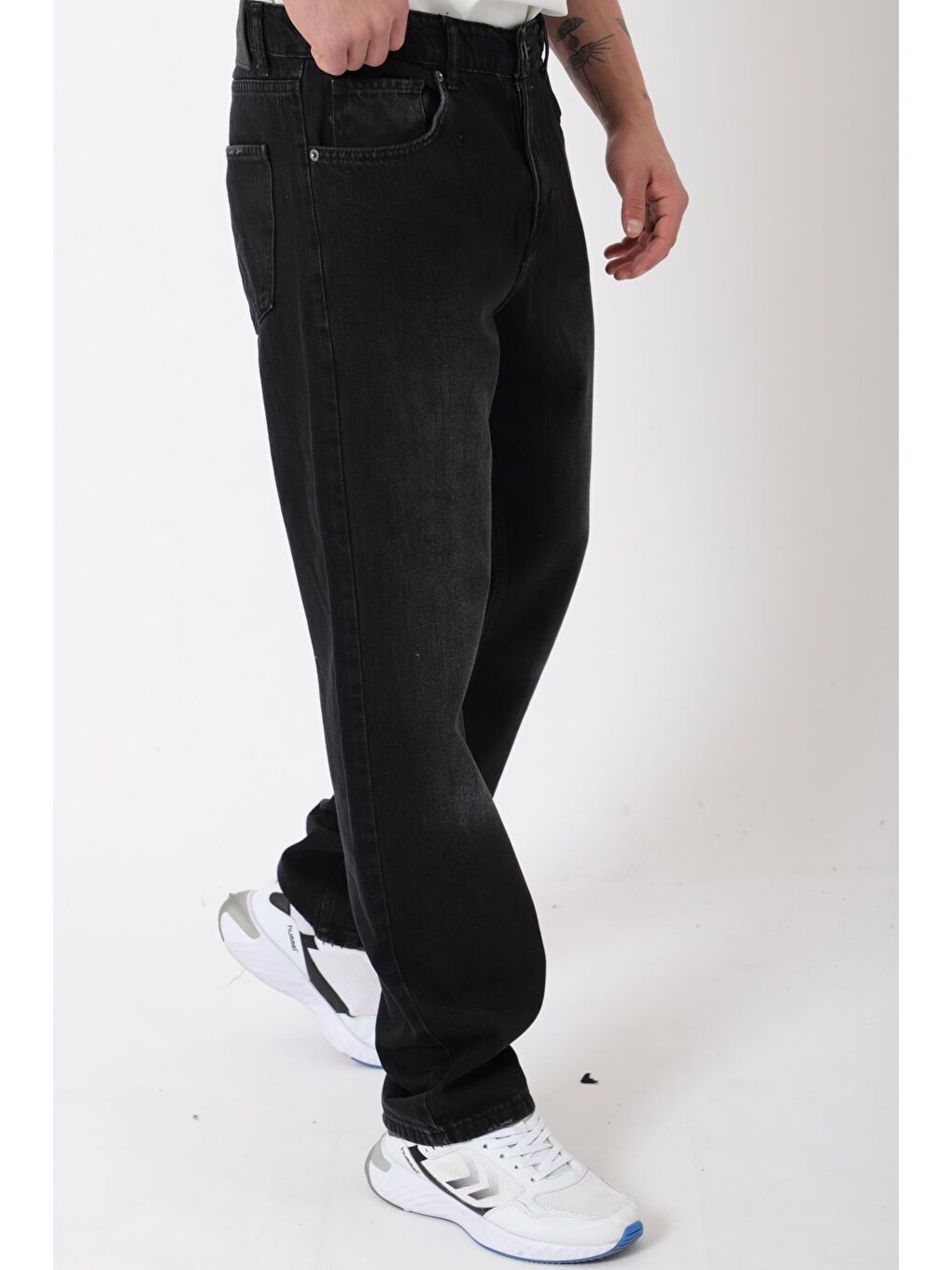 Siyah Rahat Baggy %100 Pamuk Jean Pantolon MM_0405-3
