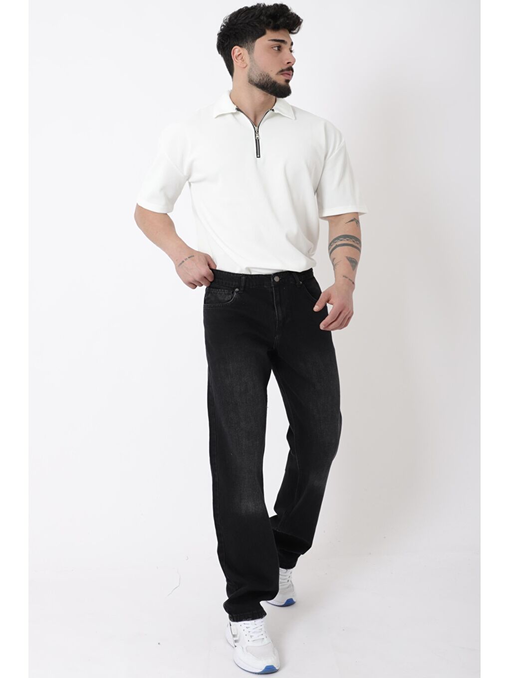 Siyah Rahat Baggy %100 Pamuk Jean Pantolon MM_0405-5