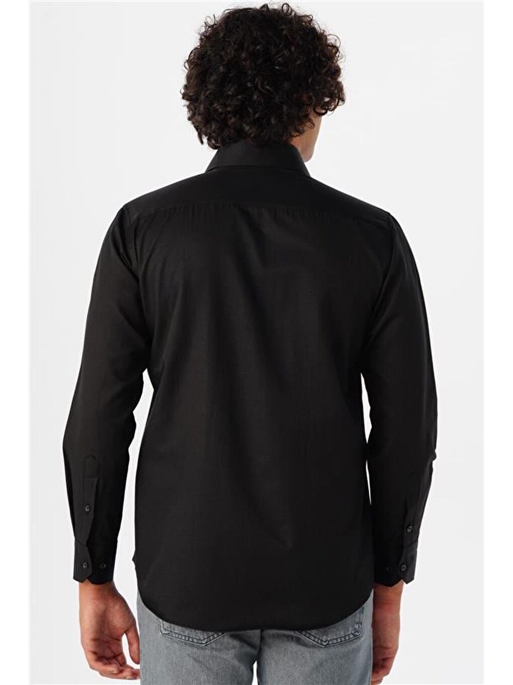 Siyah Regular Armürlü Klasik Yaka Gömlek-2