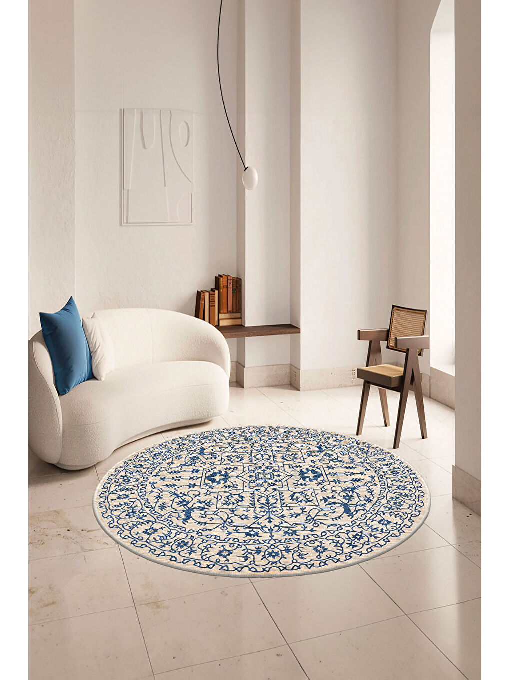 Mavi Dekoratif Özel Tasarım Yıkanabilir İnce Kaymaz Tabanlı Modern Halı KECE FR20-4