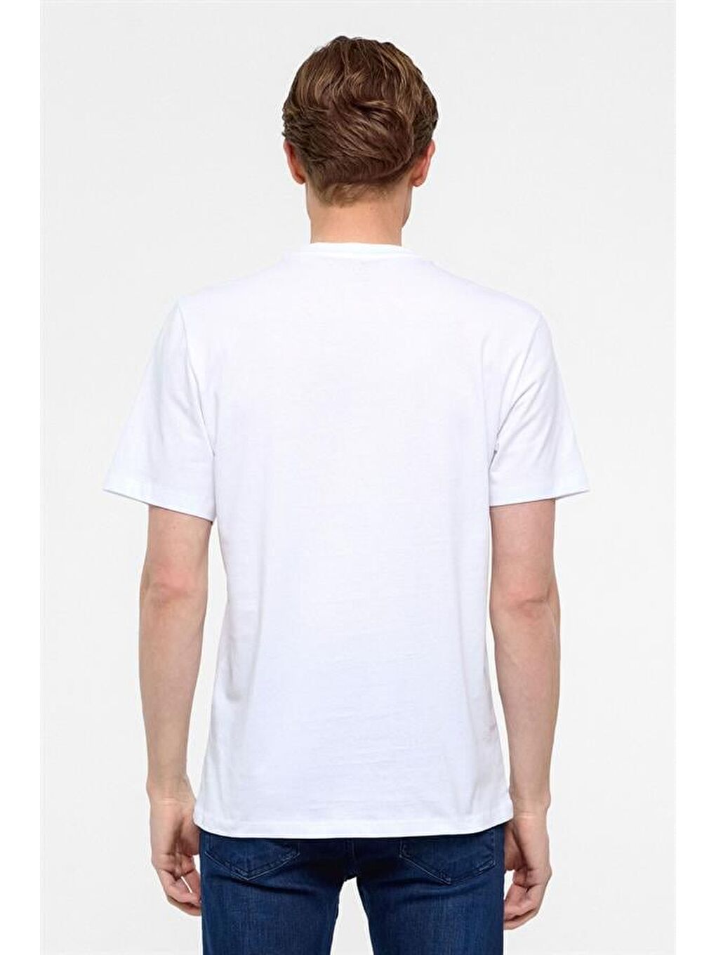 Beyaz Regular Düz Bisiklet Yaka Tişört-4