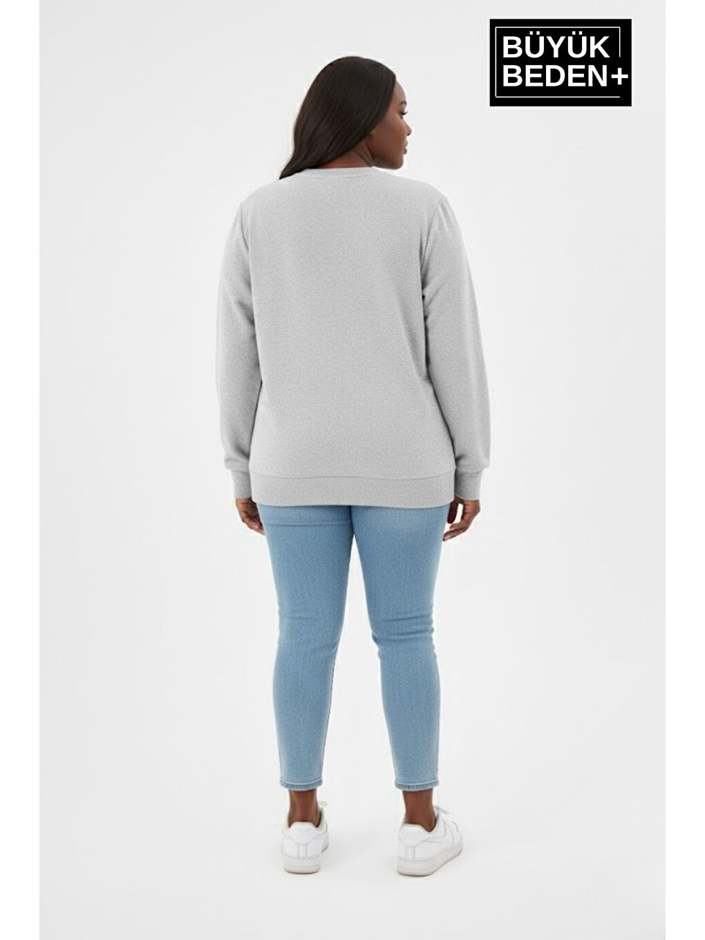 Gri Kadın Büyük Beden Yelken Baskılı Bisiklet Yaka Sweatshirt SPR26BSWK956-11-2