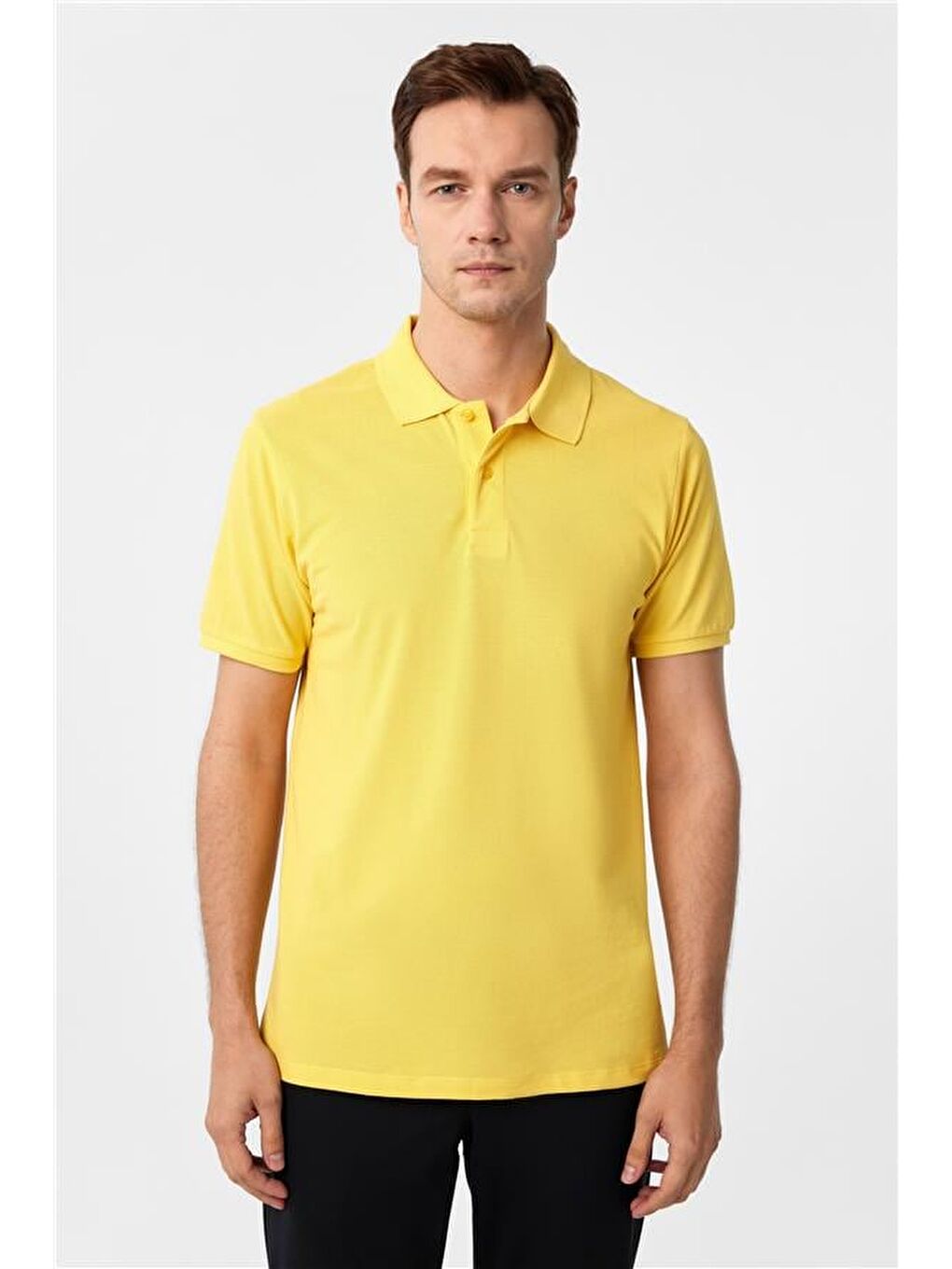 Sarı Slim Armürlü Polo Yaka Tişört