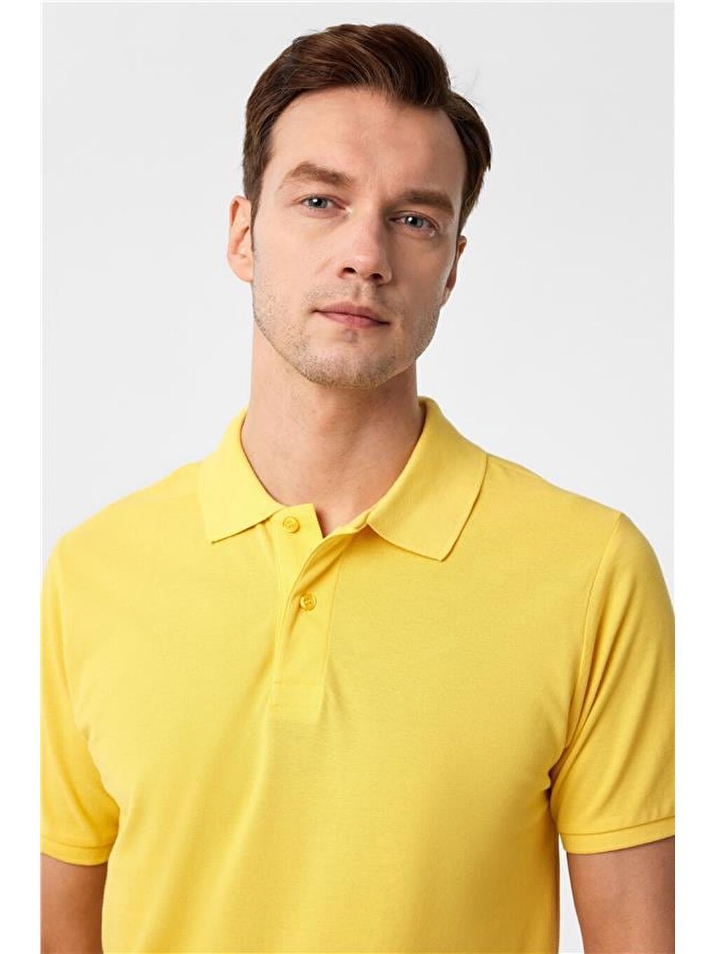 Sarı Slim Armürlü Polo Yaka Tişört-1