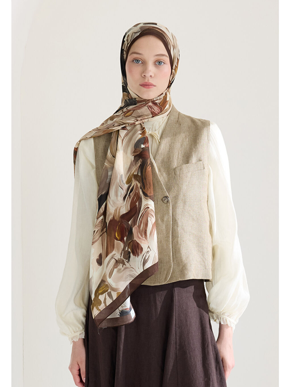 Kahverengi Vanılla Blossom Floş Viskon Şal Kahve-1