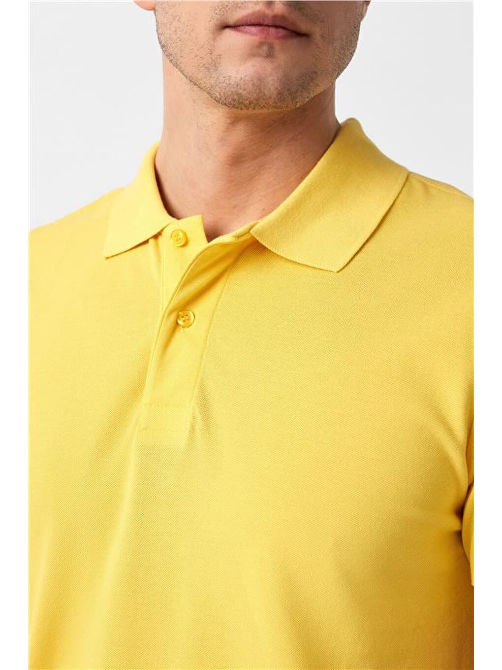 Sarı Slim Armürlü Polo Yaka Tişört-2