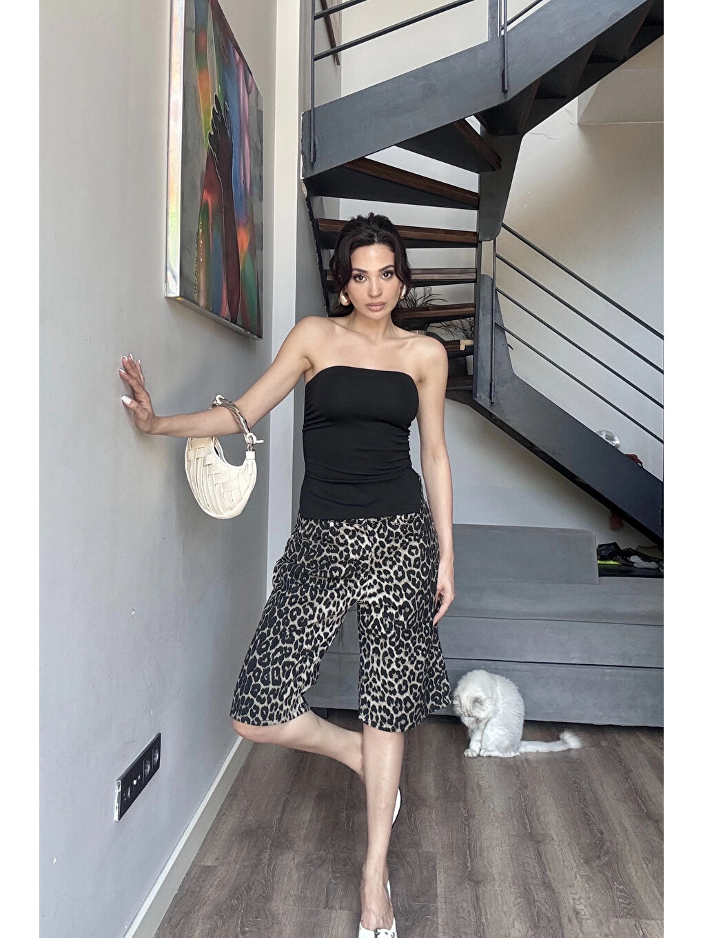 Kadın Siyah Yırtmaçlı Crop 0309-3