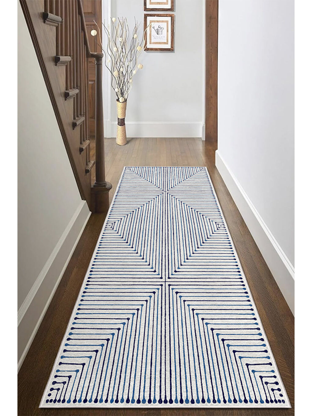 Lacivert Dekoratif Özel Tasarım Yıkanabilir İnce Kaymaz Tabanlı Modern Halı KECE FR22-4