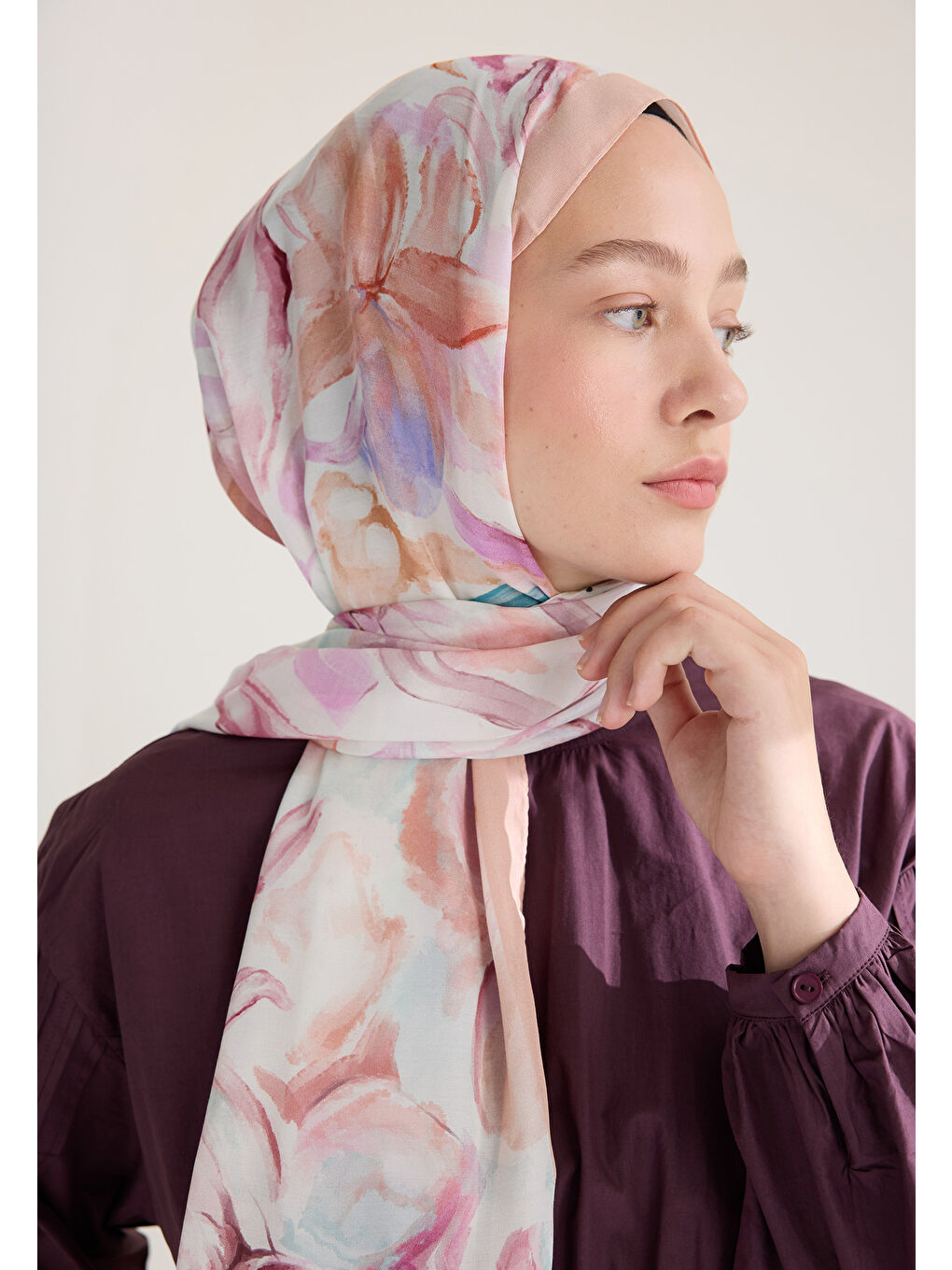 Pembe Soft Flora Floş Viskon Şal Somon