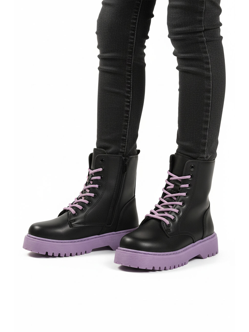 Siyah Mor İçi Polarlı Bağcıklı Fermuarlı Kaymaz Kız Çocuk Bot Dale 05 F