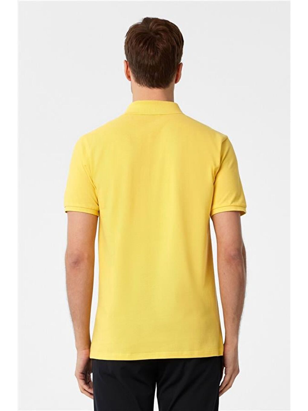 Sarı Slim Armürlü Polo Yaka Tişört-4