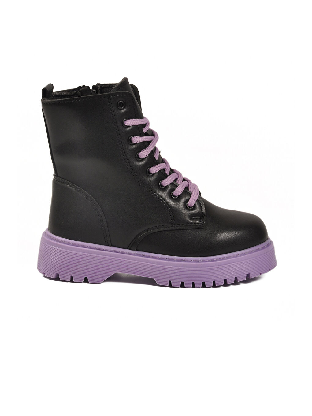 Siyah Mor İçi Polarlı Bağcıklı Fermuarlı Kaymaz Kız Çocuk Bot Dale 05 F-1