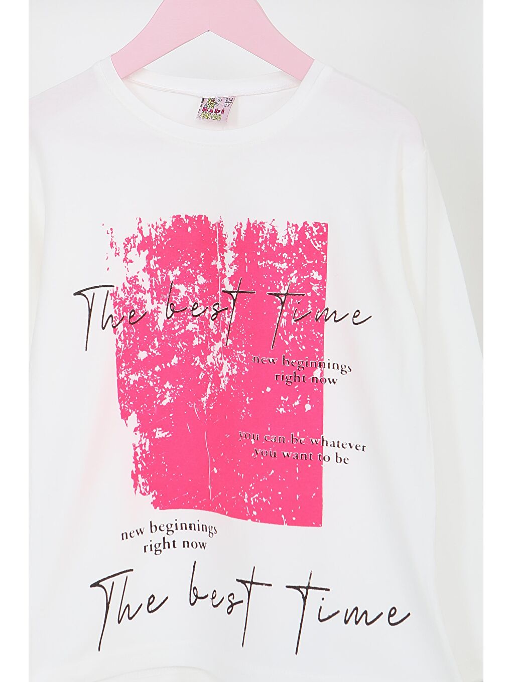 Kız Çocuk Beyaz Uzun Kollu Baskılı Penye Badi - 27693-1