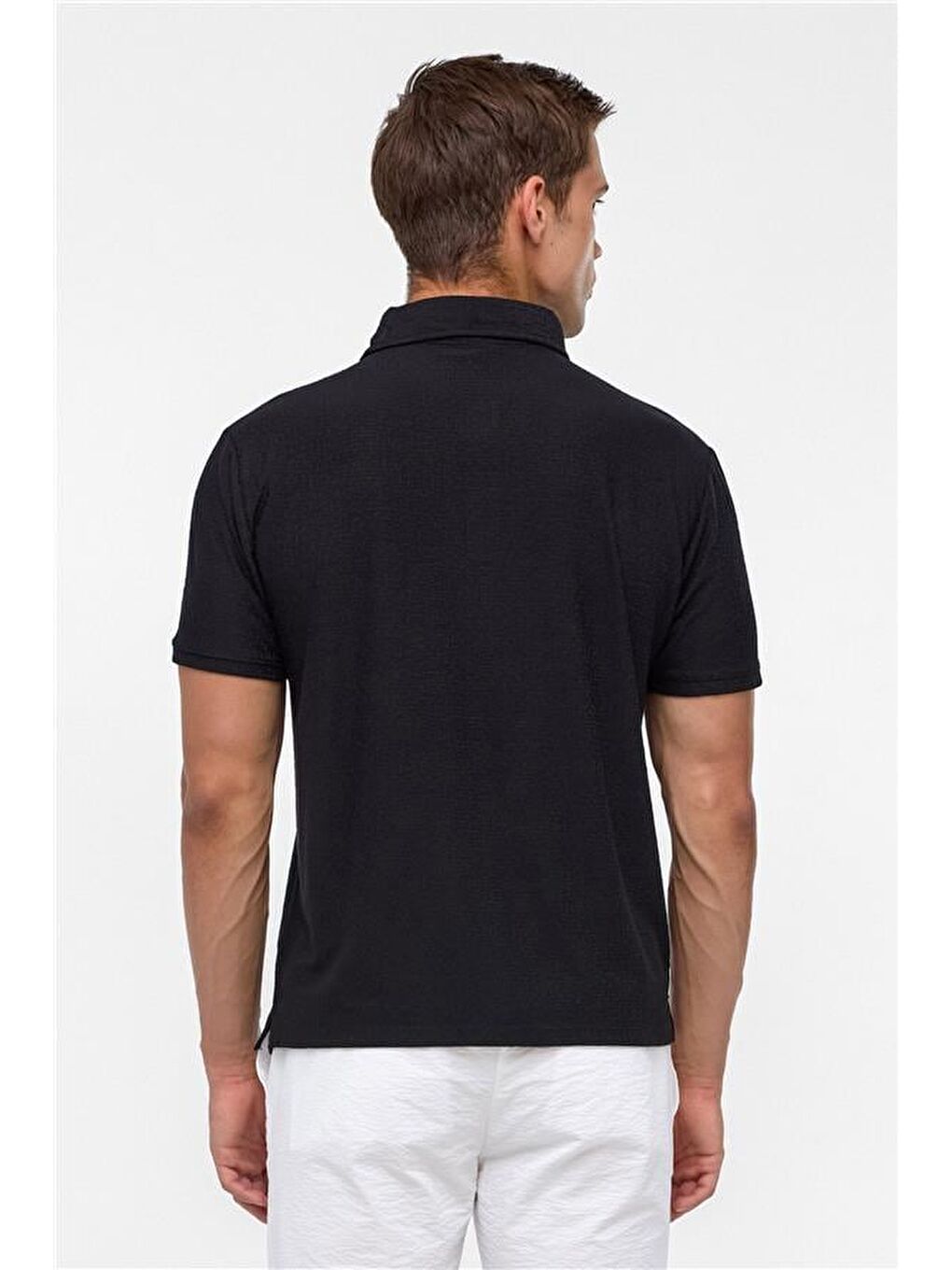 Siyah Regular Düz Polo Yaka Tişört-5