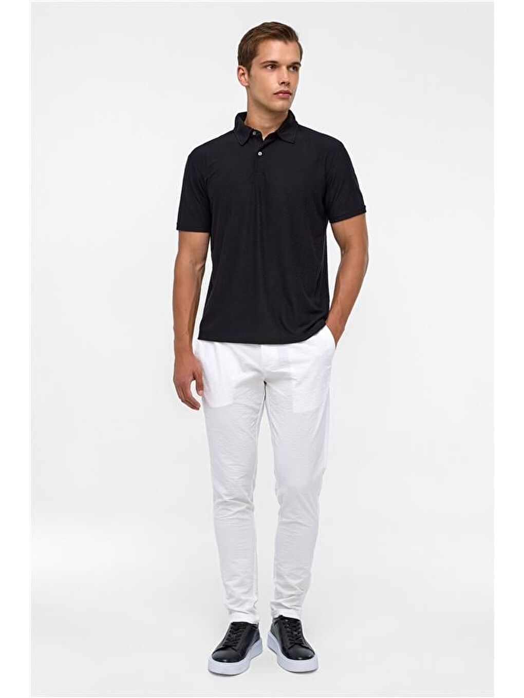 Siyah Regular Düz Polo Yaka Tişört-7